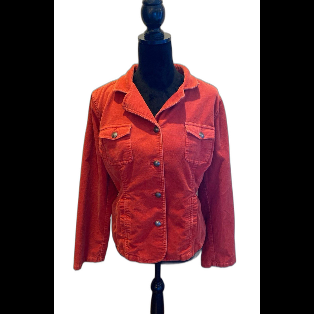 Christopher & Banks Jacket Women’s Burnt Orange Corduroy Sz XL‎ Fitted Western